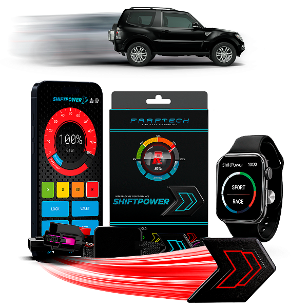 Shiftpower Chip Acelerador Tira Atraso Pedal Pajero Full 2008 a 2020 FT-SP08+ Carplay Android Auto Apple Watch Faaftech