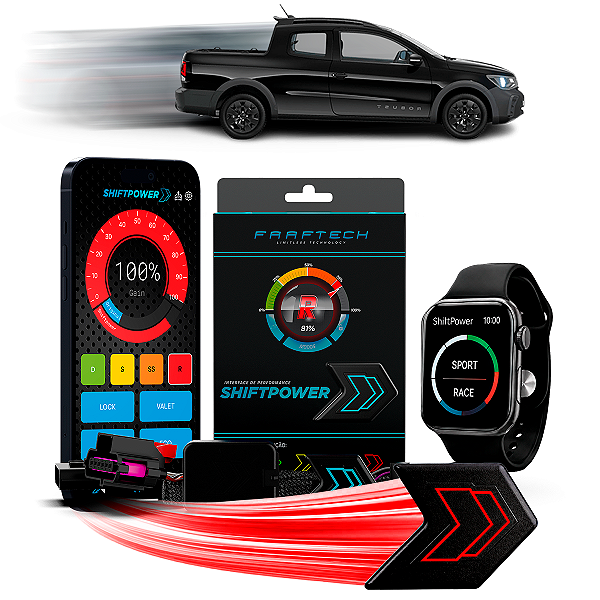 Shiftpower Chip Acelerador Tira Atraso Pedal Saveiro 2021 até 2024 FT-SP10+ Carplay Android Auto Apple Watch Faaftech
