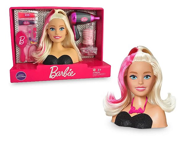 Boneca Busto Barbie Styling Head Hair Salão De Beleza Para Pentear Com 24 Acessórios Menina - Pupee