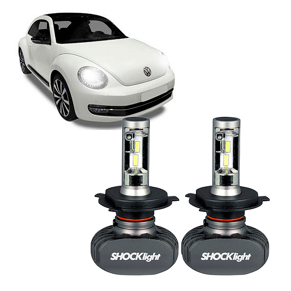Par Lâmpadas H4 Super Branca 6000K Efeito Xenon Plug&Play Bivolt Titanium Ultra LED Fusca 2.0 TSI 16V 2013 Shocklight