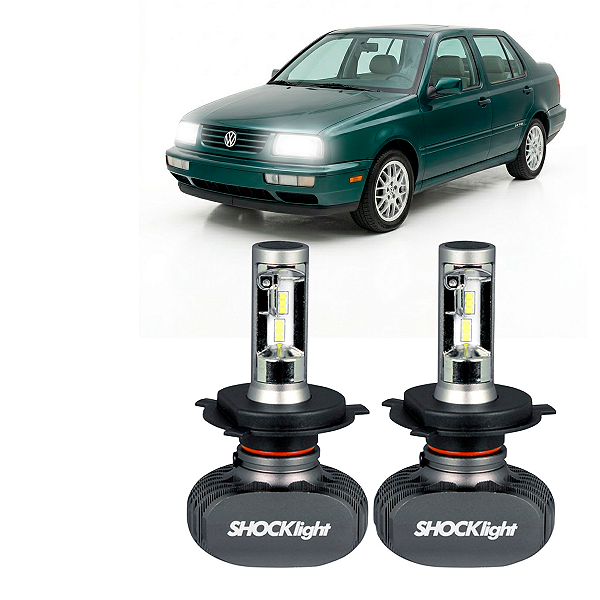 Par Lâmpadas H4 Super Branca 6000K Efeito Xenon Bivolt Plug&Play 10000LM Jetta GLX III 2.8 VR6 1994 até 1995 Shocklight