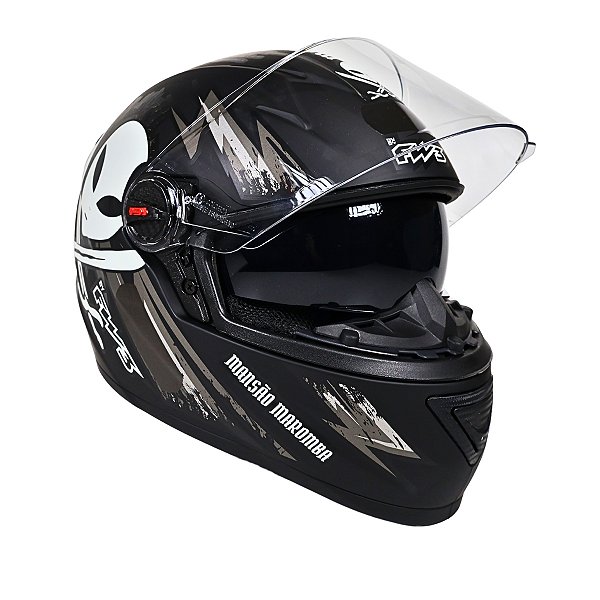 Capacete Moto GTX Mansão Maromba Preto Fosco Grafite Com Óculos Interno e Viseira Cristal Tamanho 56 Lançamento - Fw3