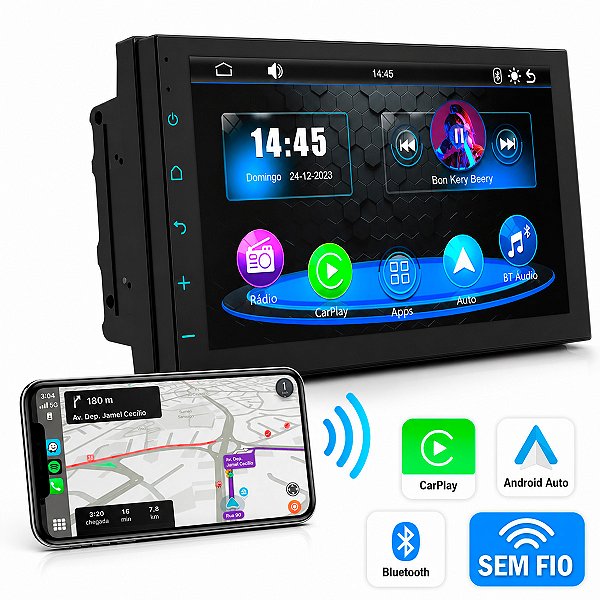 Central Multimídia 7" Faaftech ConnectMedia FT-MM-CM7 2.0 CarPlay Android Auto Sem Fio 2 Din Bluetooth Espelhamento
