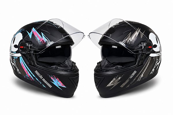 Capacete Moto GTX Mansão Maromba Preto Fosco Grafite Com Óculos Interno e Viseira Cristal Tamanho 56 58 60 - Fw3