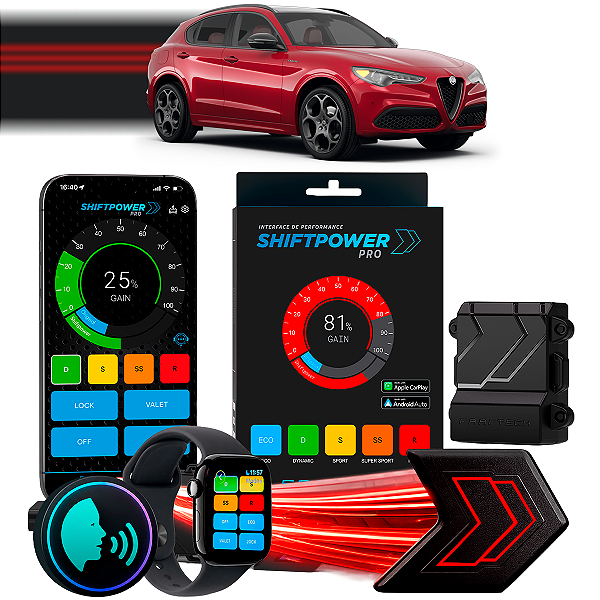 ShiftPower PRO Faaftech Chip Módulo Pedal Acelerador Eletrônico Controle Voz CarPlay AndroidAuto Alfa Rome Stelvio 16/23