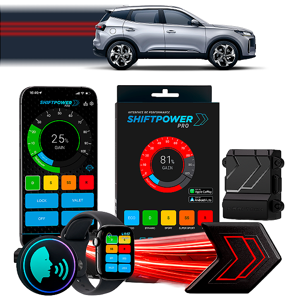 ShiftPower PRO Faaftech Chip Módulo Pedal Acelerador Controle Voz CarPlay AndroidAuto Chery Tiggo 5X Pro 2020/2027