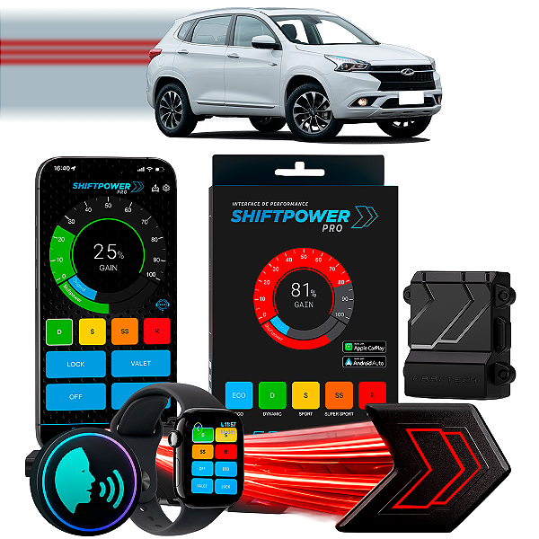 ShiftPower PRO Faaftech Chip Módulo Pedal Acelerador Eletrônico Controle Voz CarPlay Android Auto Chery Tiggo 7 2019/27