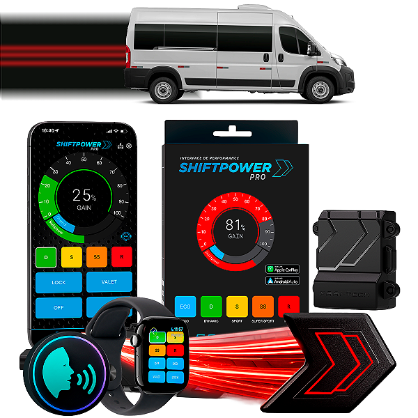 ShiftPower PRO Faaftech Chip Módulo Pedal Acelerador Eletrônico Controle Voz CarPlay Android Auto Fiat Ducato 2018/2026