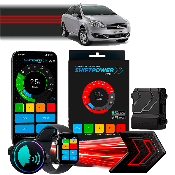 ShiftPower PRO Faaftech Chip Módulo Pedal Acelerador Eletrônico Controle Voz CarPlay Android Auto Fiat Linea 2009/2016