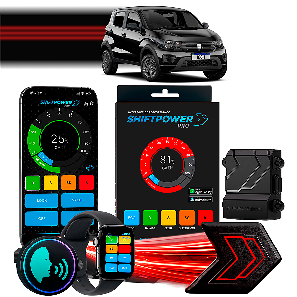 ShiftPower PRO Faaftech Chip Módulo Pedal Acelerador Eletrônico Controle Voz CarPlay Android Auto Fiat Mobi 2016/2026