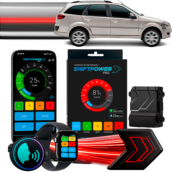 ShiftPower PRO Faaftech Chip Módulo Pedal Acelerador Controle Voz CarPlay Android Auto Fiat Palio Weekend 2002/2018