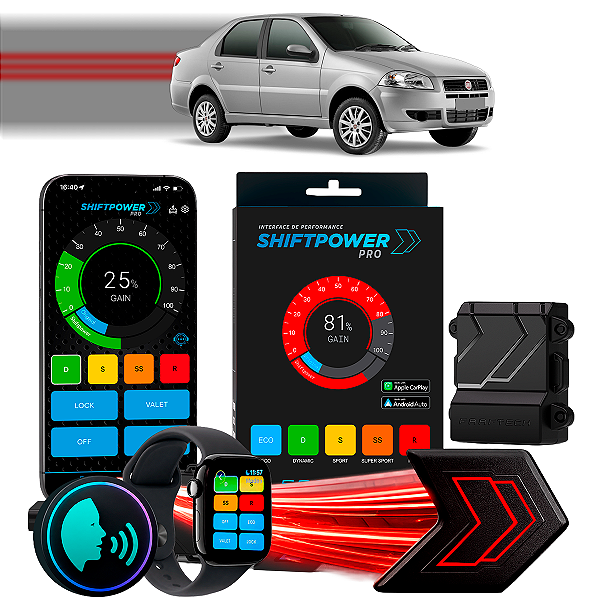 ShiftPower PRO Faaftech Chip Módulo Pedal Acelerador Eletrônico Controle Voz CarPlay Android Auto Fiat Siena 2005/2016