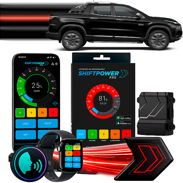 ShiftPower PRO Faaftech Chip Módulo Pedal Acelerador Eletrônico Controle Voz CarPlay Android Auto Fiat Toro 2016/2026