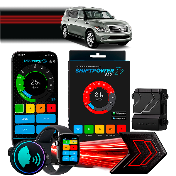 ShiftPower PRO Faaftech Chip Módulo Pedal Acelerador Eletrônico Controle Voz CarPlay Android Auto Infiniti QX56 2011/13