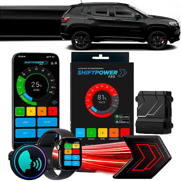 ShiftPower PRO Faaftech Chip Módulo Pedal Acelerador Eletrônico Controle Voz CarPlay Android Auto Jeep Compass 2017/2026