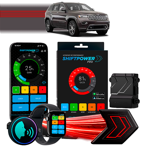 ShiftPower PRO Faaftech Chip Módulo Pedal Acelerador Controle Voz CarPlay Android Auto Jeep Grand Cherokee 2022/2026