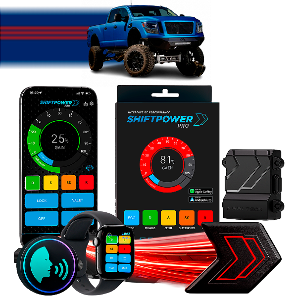 ShiftPower PRO Faaftech Chip Módulo Pedal Acelerador Eletrônico Controle Voz CarPlay Android Auto Nissan Titan 2016/2024