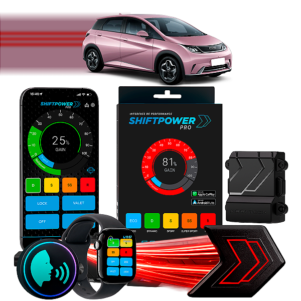 ShiftPower PRO Faaftech Chip Módulo Pedal Acelerador Eletrônico Controle Voz CarPlay Android Auto BYD Dolphin 2023/2027
