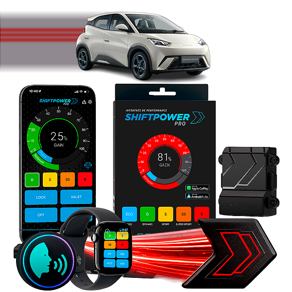 ShiftPower PRO Faaftech Chip Módulo Pedal Acelerador Eletrônico Controle Voz CarPlay Android Auto BYD Dolphin Mini 24/27