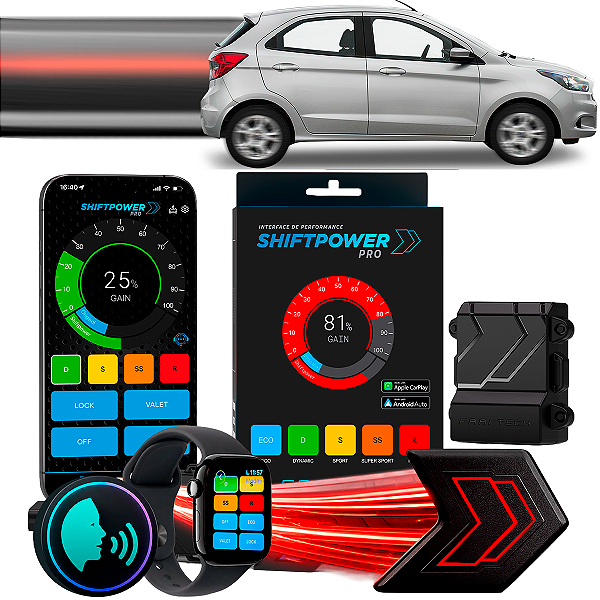 ShiftPower PRO Faaftech Chip Módulo Pedal Acelerador Eletrônico Controle Voz CarPlay Android Auto Ford Ka 2013/2021