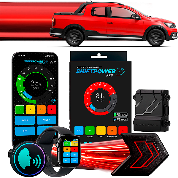 ShiftPower PRO Faaftech Chip Módulo Pedal Acelerador Eletrônico Controle Voz CarPlay AndroidAuto Volkswagen Saveiro08/26