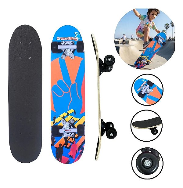 Skate Infantil 24 Polegadas Com Bolsa Para Transporte Shape Madeira Rodas 50mm Importway Azul