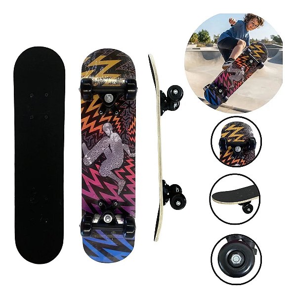 Skate Infantil 24 Polegadas Shape Radical Com Bolsa Para Transporte Shape Madeira Rodas 50mm Importway