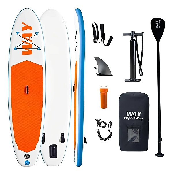 Stand Up Inflável 320x76x15cm Com Remo Ajustável Bolsa Bomba Manual E Acessórios Laranja Importway
