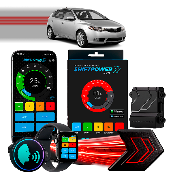 ShiftPower PRO Faaftech Chip Módulo Pedal Acelerador Eletrônico Controle Voz CarPlay Android Auto Kia Forte 2013/2018