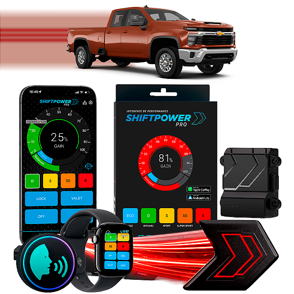 ShiftPower PRO Faaftech Chip Módulo Pedal Acelerador Controle Voz CarPlay Android Auto Chevrolet Silverado 3500HD 20/25