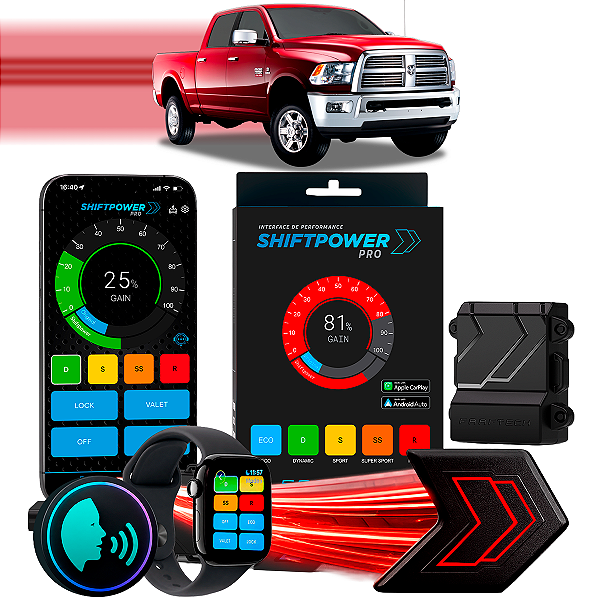 ShiftPower PRO Faaftech Chip Módulo Pedal Acelerador Eletrônico Controle Voz CarPlay Android Auto Dodge Ram 2500 2007/21