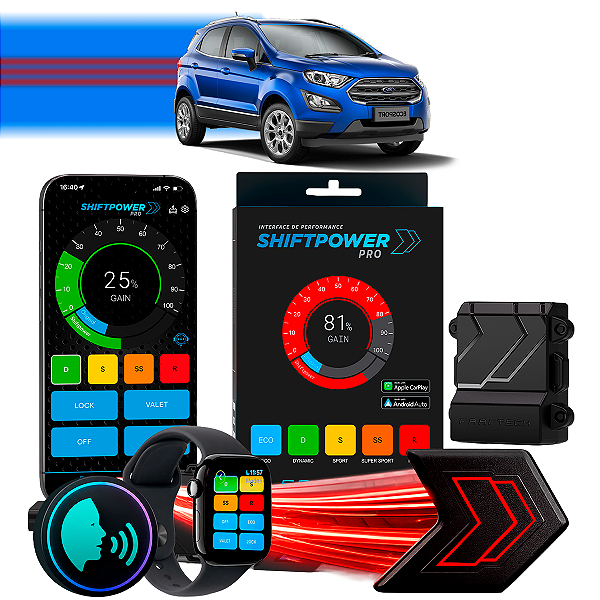ShiftPower PRO Faaftech Chip Módulo Pedal Acelerador Eletrônico Controle Voz CarPlay Android Auto Ford EcoSport 2018/22