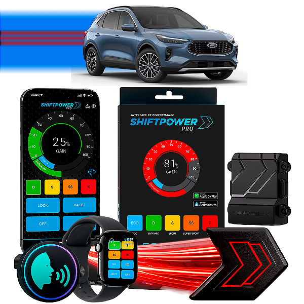 ShiftPower PRO Faaftech Chip Módulo Pedal Acelerador Eletrônico Controle Voz CarPlay Android Auto Ford Escape 2011/2026