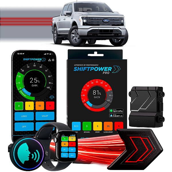 ShiftPower PRO Faaftech Chip Módulo Pedal Acelerador Controle Voz CarPlay Android Auto Ford F-150 Lightning 2022/2025