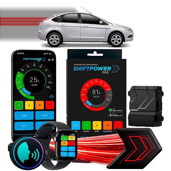 ShiftPower PRO Faaftech Chip Módulo Pedal Acelerador Eletrônico Controle Voz CarPlay Android Auto Ford Focus 2011/2023