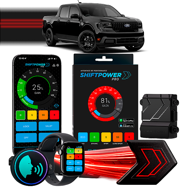 ShiftPower PRO Faaftech Chip Módulo Pedal Acelerador Eletrônico Controle Voz CarPlay Android Auto Ford Maverick 22/26