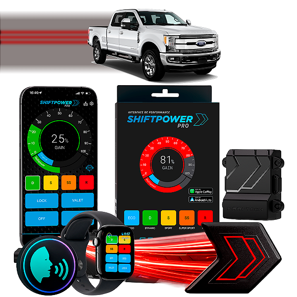 ShiftPower PRO Faaftech Chip Módulo Pedal Acelerador Eletrônico Controle Voz CarPlay Android Auto Ford F-250 2016/2018