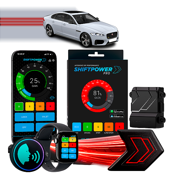 ShiftPower PRO Faaftech Chip Módulo Pedal Acelerador Eletrônico Controle Voz CarPlay AndroidAuto Jaguar XE 2015/2022
