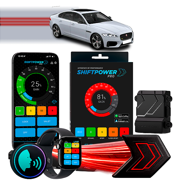 ShiftPower PRO Faaftech Chip Módulo Pedal Acelerador Eletrônico Controle Voz CarPlay AndroidAuto Jaguar XF 2015/2024