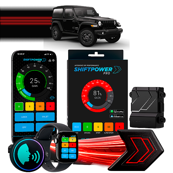 ShiftPower PRO Faaftech Chip Módulo Pedal Acelerador Eletrônico Controle Voz CarPlay AndroidAuto Jeep Wrangler 2007/2018