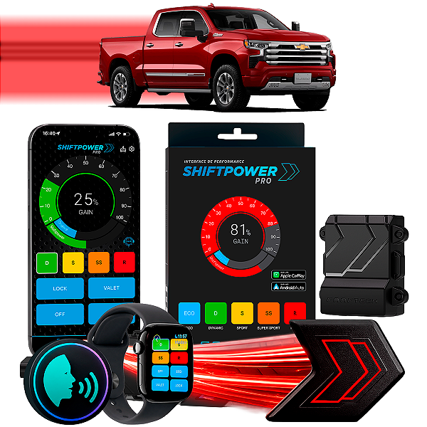 ShiftPower PRO Faaftech Chip Módulo Pedal Acelerador Controle Voz CarPlay Android Auto Chevrolet Silverado 2021/2026
