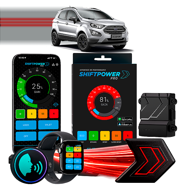 ShiftPower PRO Faaftech Chip Módulo Pedal Acelerador Eletrônico Controle Voz CarPlay Android Auto Ford EcoSport 2018/22