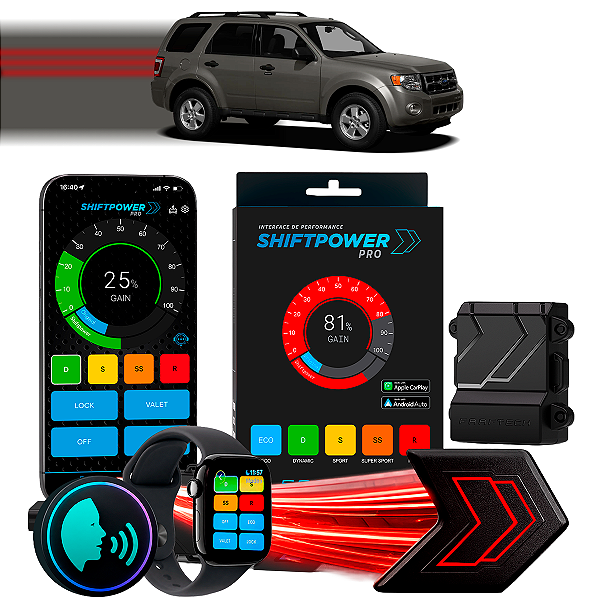ShiftPower PRO Faaftech Chip Módulo Pedal Acelerador Eletrônico Controle Voz CarPlay Android Auto Ford Escape 2011/26