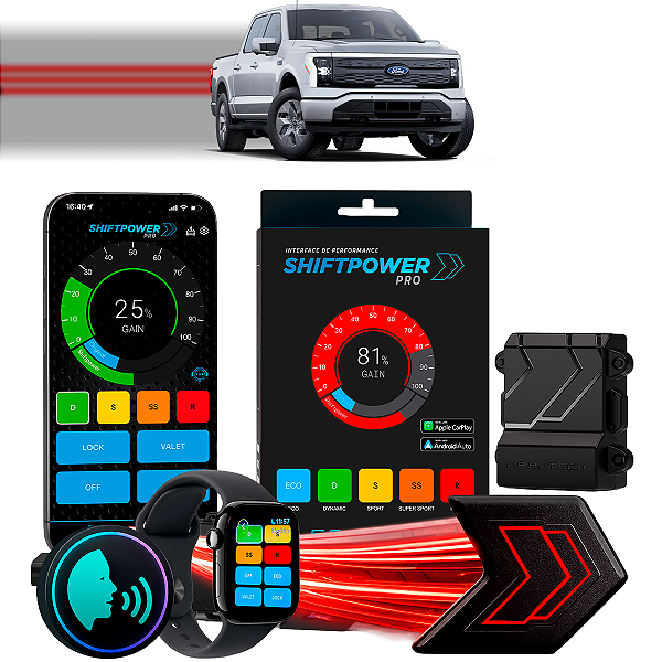 ShiftPower PRO Faaftech Chip Módulo Pedal Acelerador Controle Voz CarPlay Android Auto Ford F-150 Lightning 2022/2025