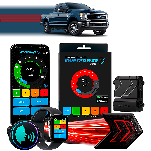 ShiftPower PRO Faaftech Chip Módulo Pedal Acelerador Eletrônico Controle Voz CarPlay Android Auto Ford F-350 2022