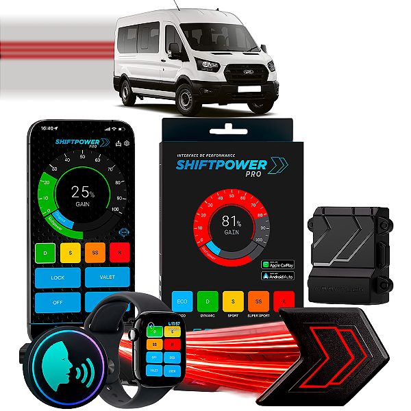 ShiftPower PRO Faaftech Chip Módulo Pedal Acelerador Eletrônico Controle Voz CarPlay Android Auto Ford Transit 2014/2026