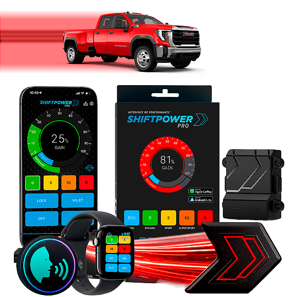 ShiftPower PRO Faaftech Chip Módulo Pedal Acelerador Eletrônico Controle Voz CarPlay AndroidAuto GMC Sierra 3500HD 20/26