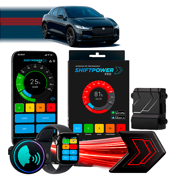 ShiftPower PRO Faaftech Chip Módulo Pedal Acelerador Eletrônico Controle Voz CarPlay Android Auto Jaguar E-Pace 2018/24
