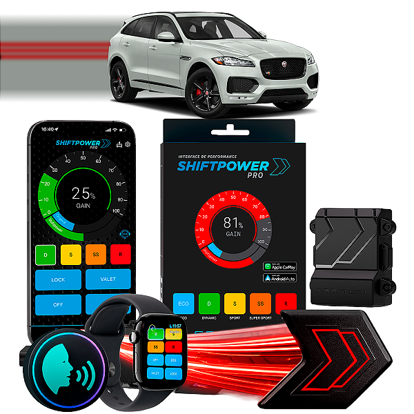 ShiftPower PRO Faaftech Chip Módulo Pedal Acelerador Eletrônico Controle Voz CarPlay Android Auto Jaguar F-Pace 2017/25