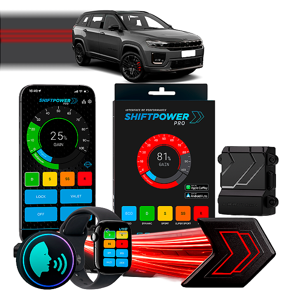 ShiftPower PRO Faaftech Chip Módulo Pedal Acelerador Controle Voz CarPlay Android Auto Jeep Grand Cherokee 2007/2022